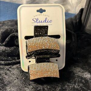 Studio NYC Black and Gold Rhinestone Hair Clips Set of 2- Perfect for long hair